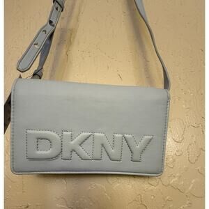 DKNY Crossbody Bag Light Blue Logo Flap Wallet Purse Adjustable Strap NWT